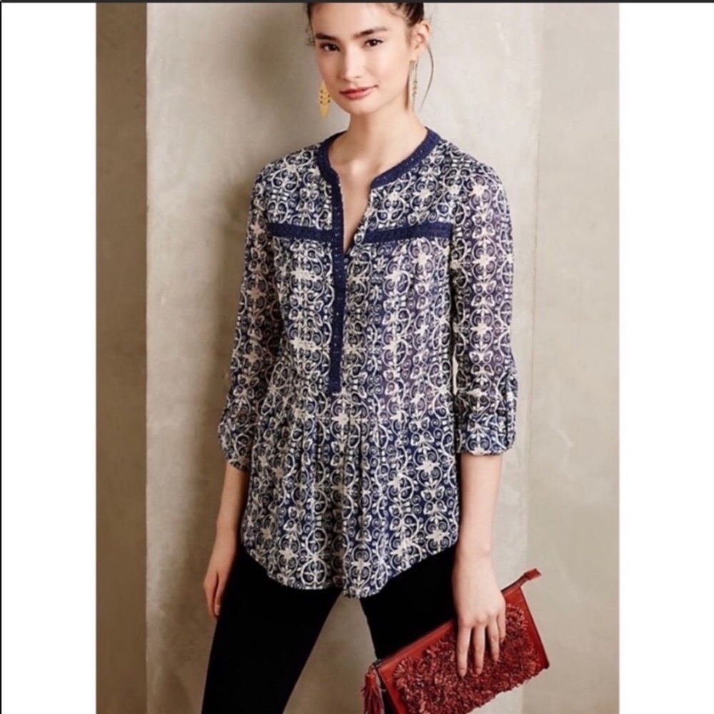 Anthro Maeve Abella Pintuck Popover Blouse